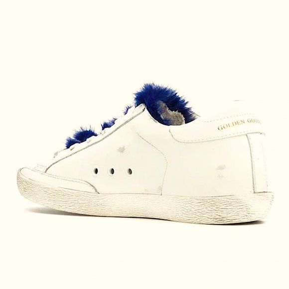 Golden Goose Deluxe Brand Superstar White & Blue Mink Fur Low Top Sneakers - Picture 14 of 16